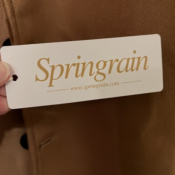 Men's Wool Blend Pea Coat Notched Collar Single Breasted Overcoat tan medium - Picture 6 of 8